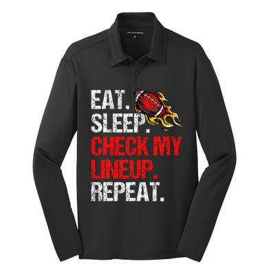 Eat Sleep Check My Lineup Repeat Fantasy Football Silk Touch Performance Long Sleeve Polo