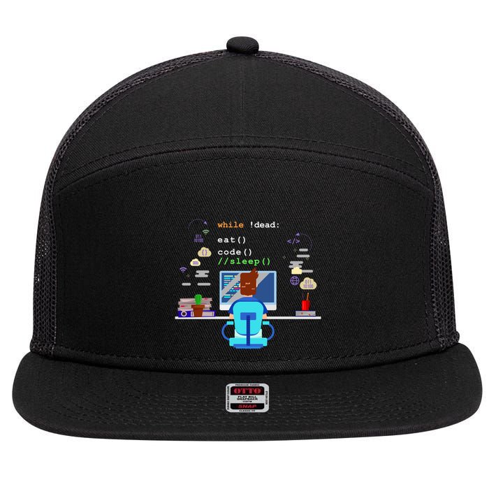 Eat Sleep Code Computer Science Programming Cute Gift 7 Panel Mesh Trucker Snapback Hat