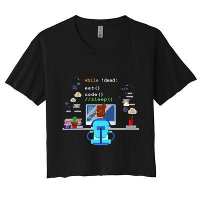Eat Sleep Code Computer Science Programming Cute Gift Women's Crop Top Tee