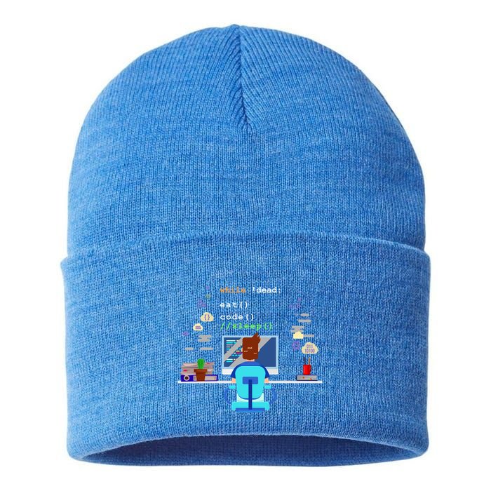 Eat Sleep Code Computer Science Programming Cute Gift Sustainable Knit Beanie