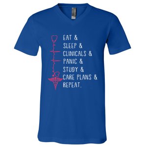 Eat Sleep Clinicals Panic Study Repeat Nurse Sutdent Nurse Funny Gift V-Neck T-Shirt