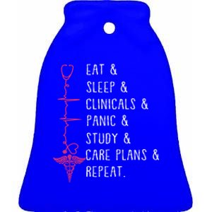 Eat Sleep Clinicals Panic Study Repeat Nurse Sutdent Nurse Funny Gift Ceramic Bell Ornament