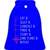 Eat Sleep Clinicals Panic Study Repeat Nurse Sutdent Nurse Funny Gift Ceramic Bell Ornament