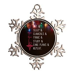 Eat Sleep Clinicals Panic Study Repeat Nurse Sutdent Nurse Funny Gift Metallic Star Ornament