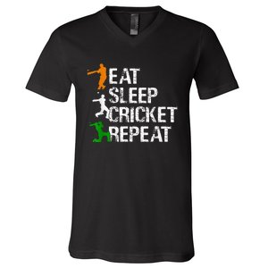 Eat Sleep Cricket Repeat V-Neck T-Shirt