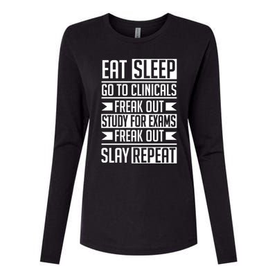 Eat Sleep Clinicals Repeat Funny Nursing School Student Meaningful Gift Womens Cotton Relaxed Long Sleeve T-Shirt