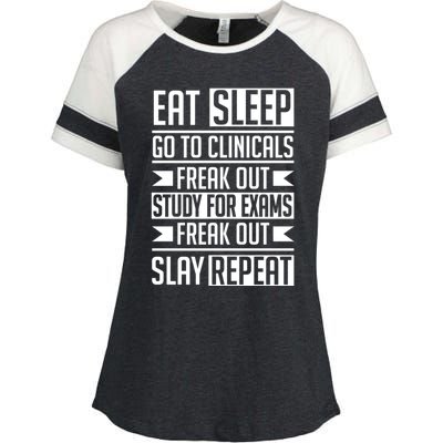 Eat Sleep Clinicals Repeat Funny Nursing School Student Meaningful Gift Enza Ladies Jersey Colorblock Tee