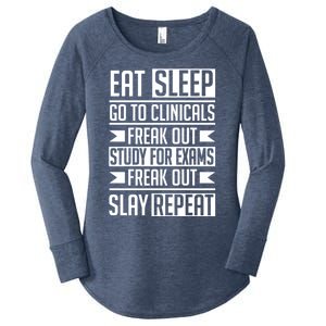 Eat Sleep Clinicals Repeat Funny Nursing School Student Meaningful Gift Women's Perfect Tri Tunic Long Sleeve Shirt