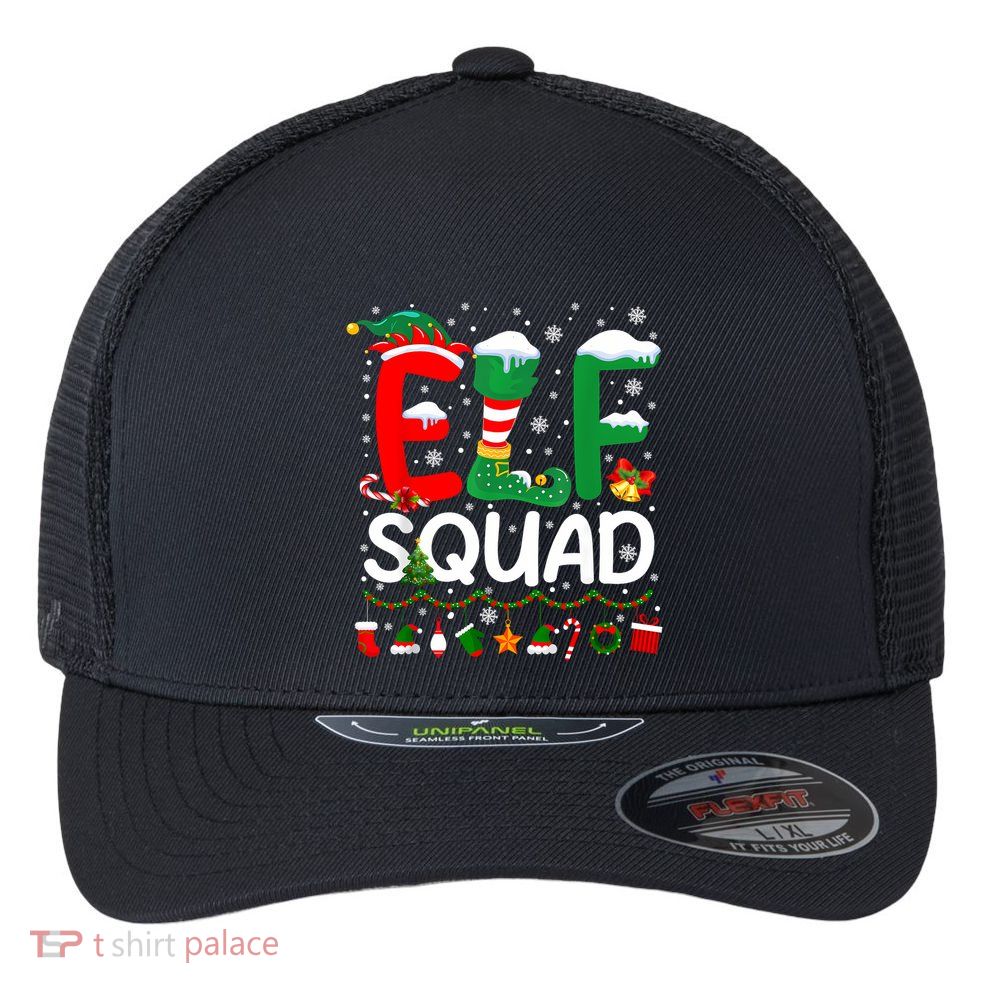Elf Squad Christmas Family Matching Pajamas Funny Xmas Flexfit Unipanel Trucker Cap