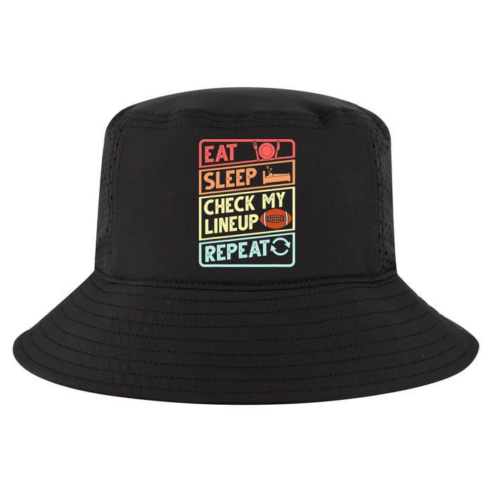 Eat Sleep Check My Lineup Repeat Retro Fantasy Football Cool Comfort Performance Bucket Hat