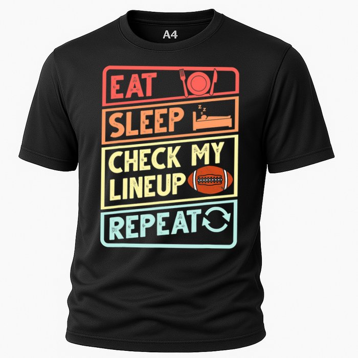 Eat Sleep Check My Lineup Repeat Retro Fantasy Football Cooling Performance Crew T-Shirt