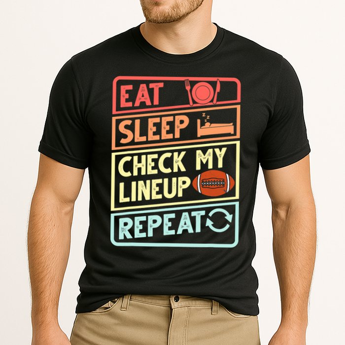 Eat Sleep Check My Lineup Repeat Retro Fantasy Football Cooling Performance Crew T-Shirt