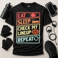 Eat Sleep Check My Lineup Repeat Retro Fantasy Football Cooling Performance Crew T-Shirt