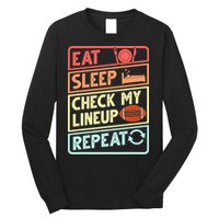 Eat Sleep Check My Lineup Repeat Retro Fantasy Football Long Sleeve Shirt