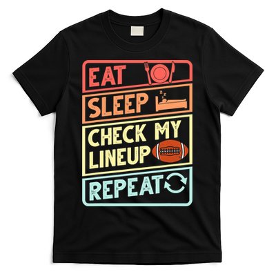 Eat Sleep Check My Lineup Repeat Retro Fantasy Football T-Shirt