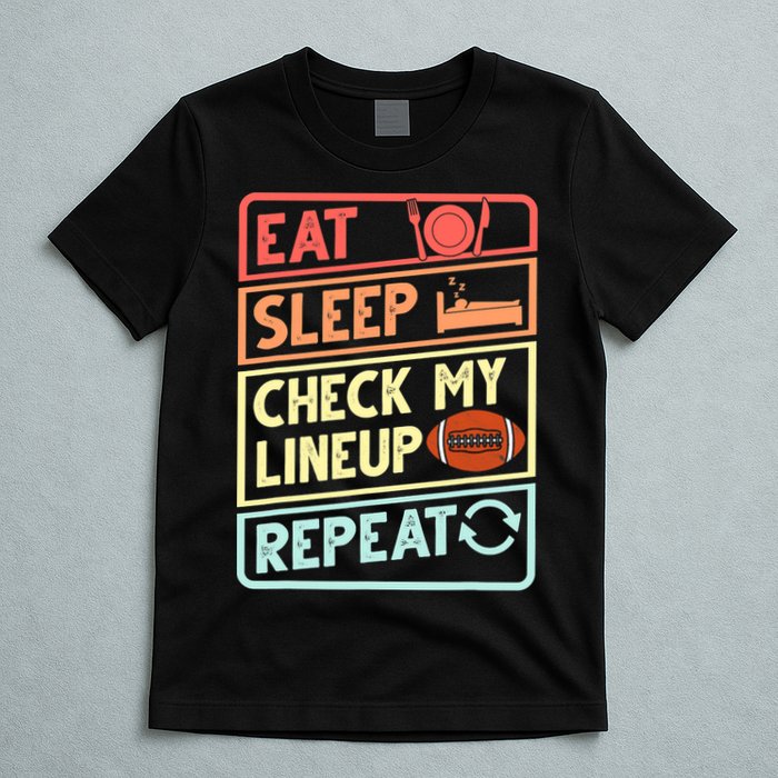 Eat Sleep Check My Lineup Repeat Retro Fantasy Football T-Shirt