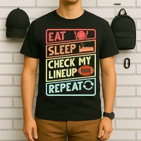 Eat Sleep Check My Lineup Repeat Retro Fantasy Football T-Shirt
