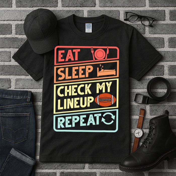 Eat Sleep Check My Lineup Repeat Retro Fantasy Football Tall T-Shirt