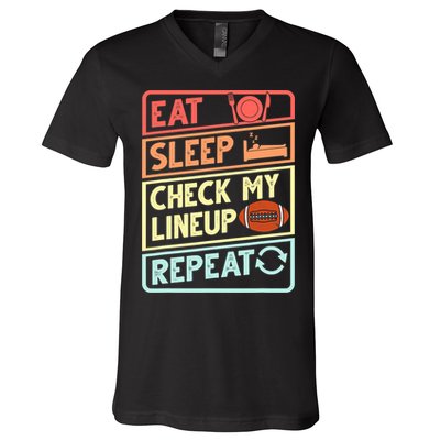 Eat Sleep Check My Lineup Repeat Retro Fantasy Football V-Neck T-Shirt