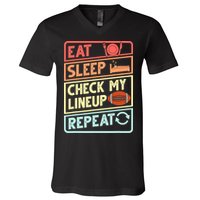Eat Sleep Check My Lineup Repeat Retro Fantasy Football V-Neck T-Shirt
