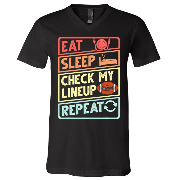 Eat Sleep Check My Lineup Repeat Retro Fantasy Football V-Neck T-Shirt