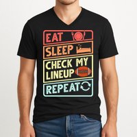 Eat Sleep Check My Lineup Repeat Retro Fantasy Football V-Neck T-Shirt