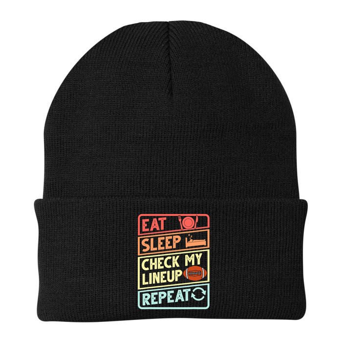 Eat Sleep Check My Lineup Repeat Retro Fantasy Football Beanie