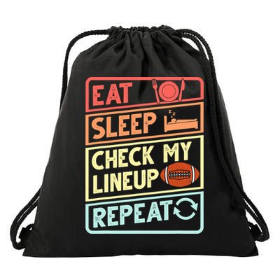 Eat Sleep Check My Lineup Repeat Retro Fantasy Football Drawstring Bag