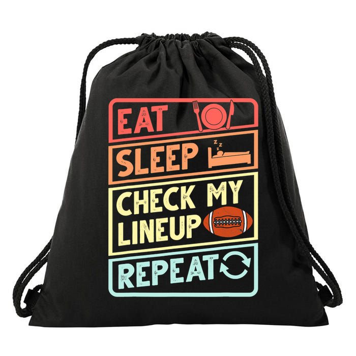 Eat Sleep Check My Lineup Repeat Retro Fantasy Football Drawstring Bag