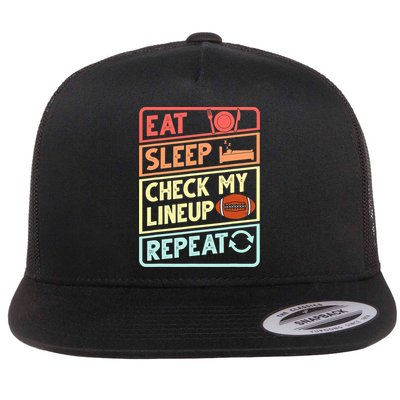 Eat Sleep Check My Lineup Repeat Retro Fantasy Football Flat Bill Trucker Hat