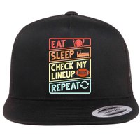 Eat Sleep Check My Lineup Repeat Retro Fantasy Football Flat Bill Trucker Hat