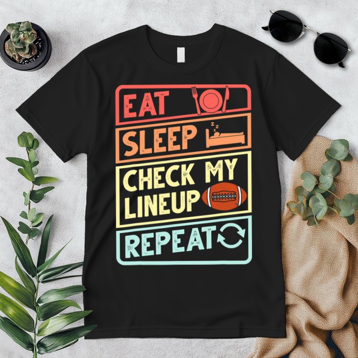 Eat Sleep Check My Lineup Repeat Retro Fantasy Football Premium T-Shirt