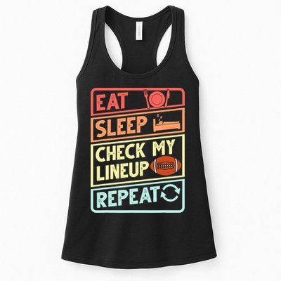 Eat Sleep Check My Lineup Repeat Retro Fantasy Football Womens Tank Top