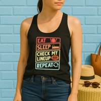 Eat Sleep Check My Lineup Repeat Retro Fantasy Football Womens Tank Top