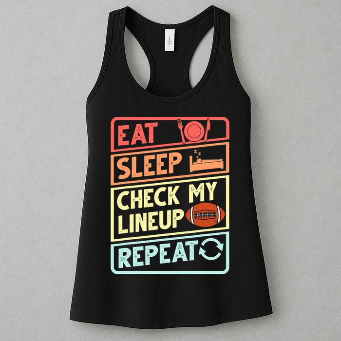 Eat Sleep Check My Lineup Repeat Retro Fantasy Football Womens Tank Top