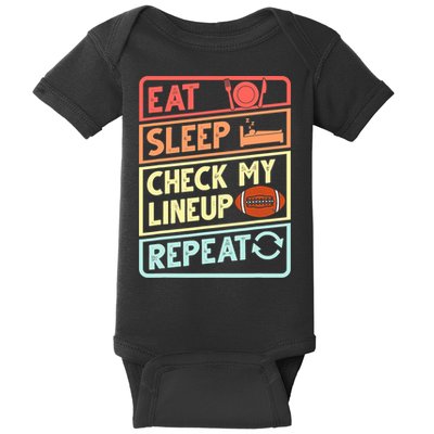 Eat Sleep Check My Lineup Repeat Retro Fantasy Football Baby Bodysuit