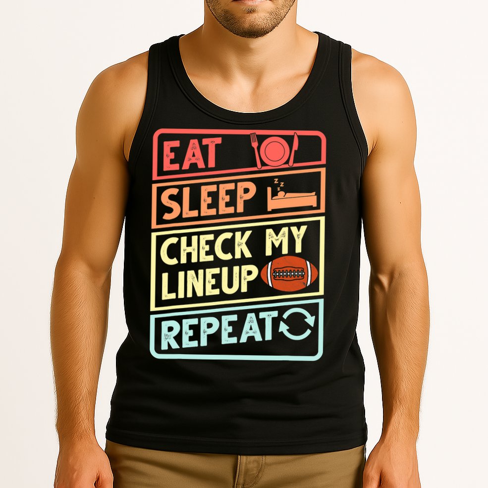 Eat Sleep Check My Lineup Repeat Retro Fantasy Football Tank Top