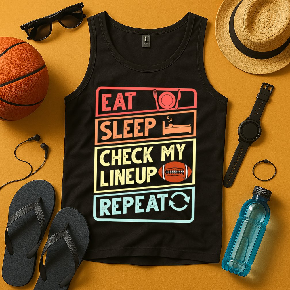 Eat Sleep Check My Lineup Repeat Retro Fantasy Football Tank Top
