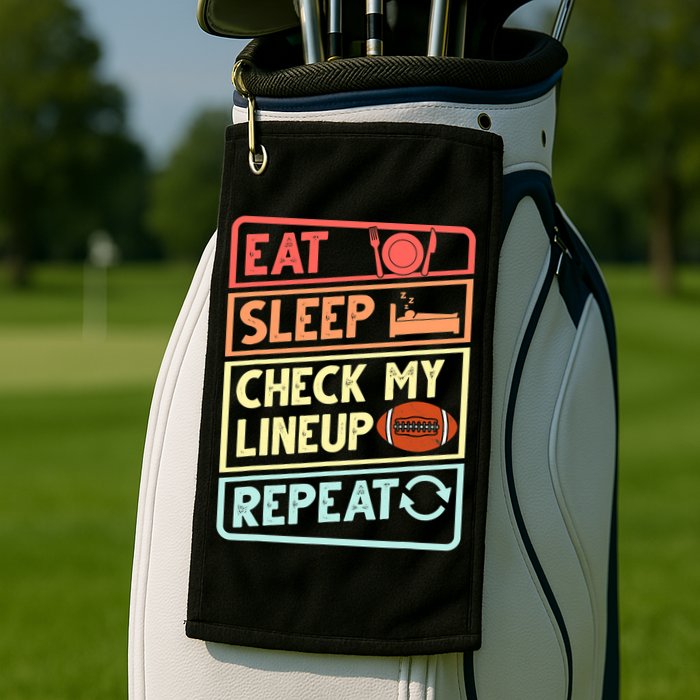 Eat Sleep Check My Lineup Repeat Retro Fantasy Football Golf Towel