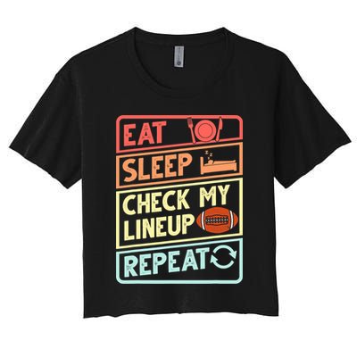 Eat Sleep Check My Lineup Repeat Retro Fantasy Football Women's Crop Top Tee