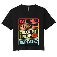 Eat Sleep Check My Lineup Repeat Retro Fantasy Football Women's Crop Top Tee