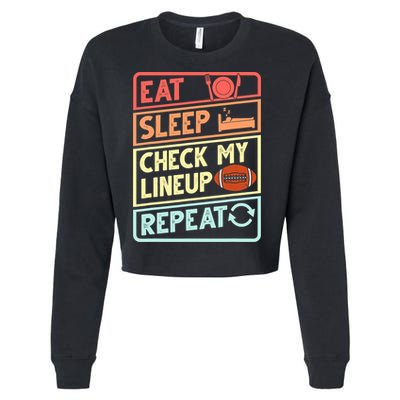 Eat Sleep Check My Lineup Repeat Retro Fantasy Football Cropped Pullover Crew