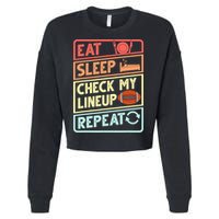 Eat Sleep Check My Lineup Repeat Retro Fantasy Football Cropped Pullover Crew