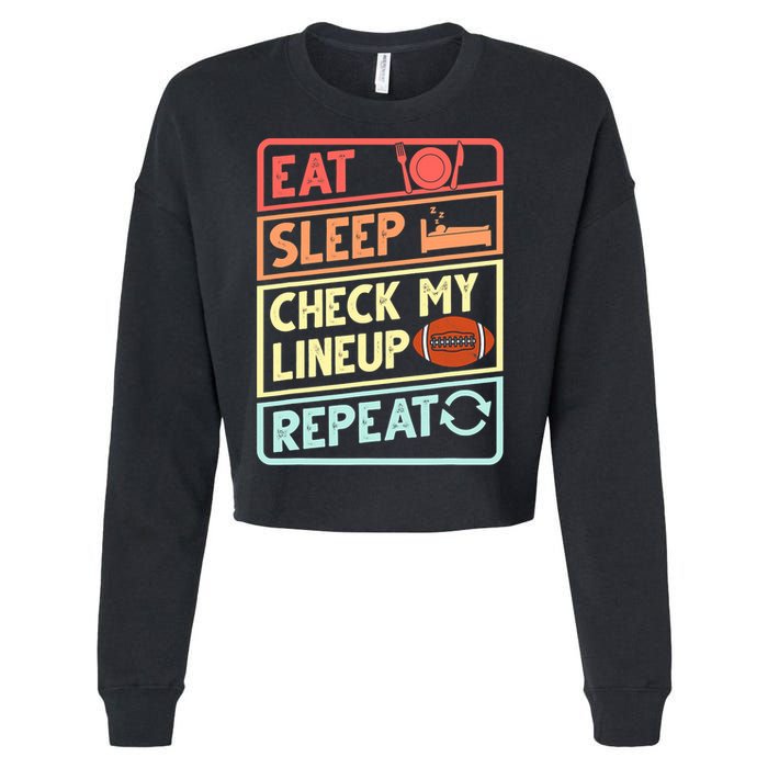 Eat Sleep Check My Lineup Repeat Retro Fantasy Football Cropped Pullover Crew