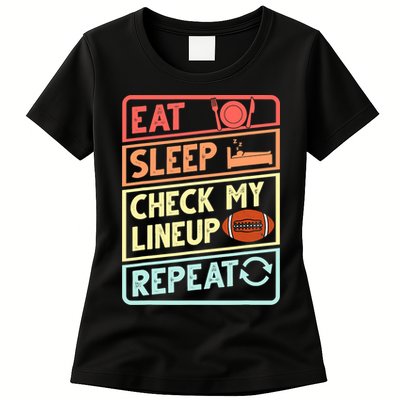 Eat Sleep Check My Lineup Repeat Retro Fantasy Football Womens T-Shirt