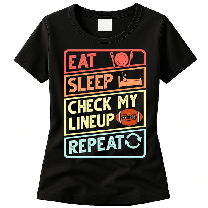 Eat Sleep Check My Lineup Repeat Retro Fantasy Football Womens T-Shirt