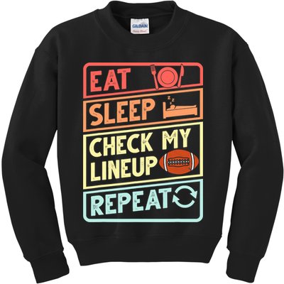 Eat Sleep Check My Lineup Repeat Retro Fantasy Football Kids Sweatshirt