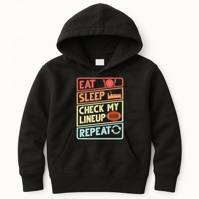 Eat Sleep Check My Lineup Repeat Retro Fantasy Football Kids Hoodie