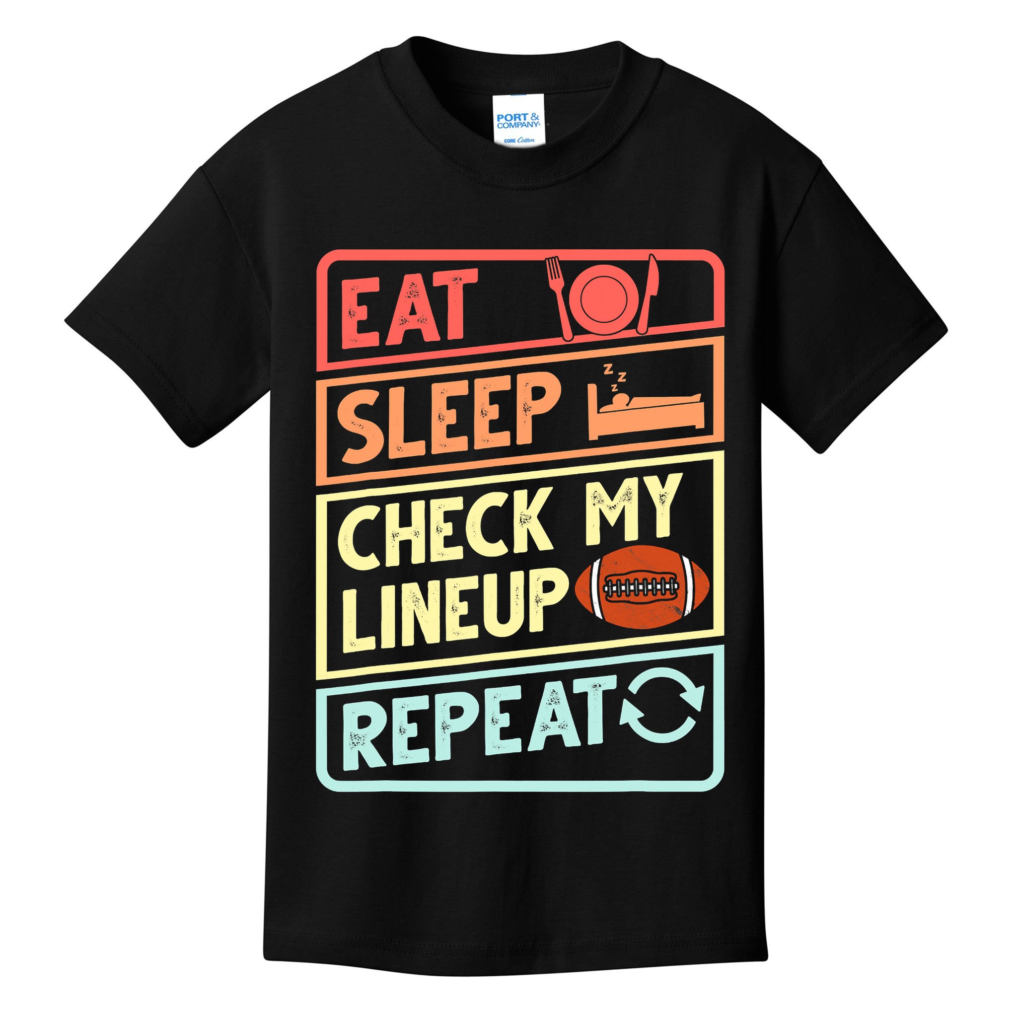 Eat Sleep Check My Lineup Repeat Retro Fantasy Football Kids T-Shirt