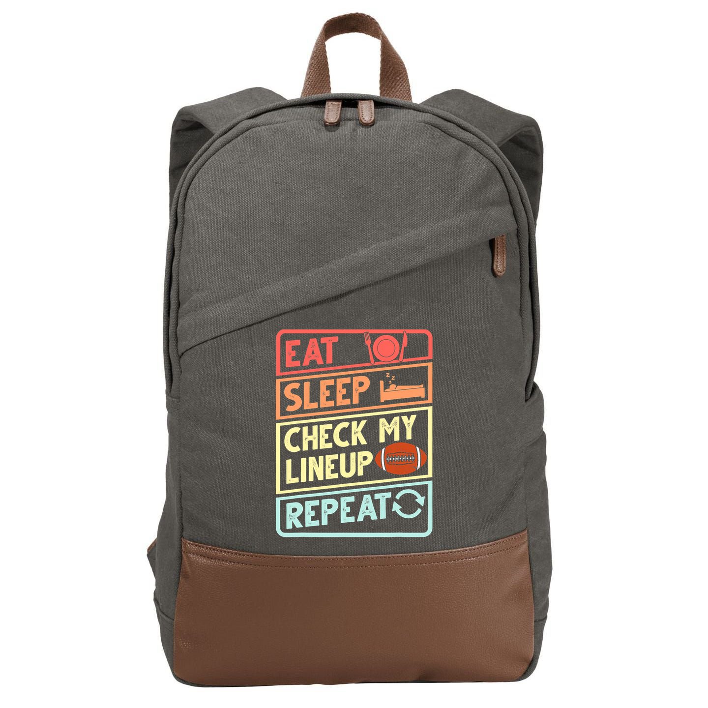 Eat Sleep Check My Lineup Repeat Retro Fantasy Football Cotton Canvas Backpack